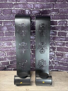 Black Laser Cut Metal Scroll Wall Sconce Candleholders